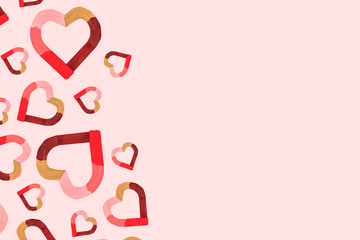 Valentines day card with hearts and copy space for text. Holidays pink background, greeting card. Love concept