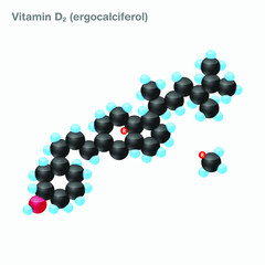 The molecule of vitamin D2 (ergocalciferol). Vector illustration in 3d style, isolated on white background.