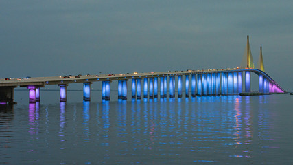 Skyway Bridge light display—blue approach