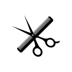 Scissor and comb icon isolated on white background