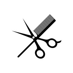 Scissor and comb icon isolated on white background