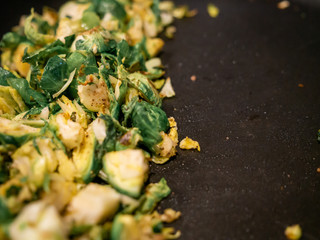 Veggies Brussel Sprouts on Pan Cooking