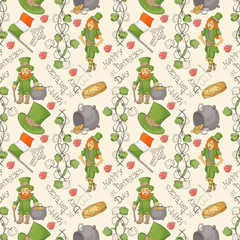 seamless 7 pattern illustration for design on the Irish theme of St Patricks day in the style of Doodle