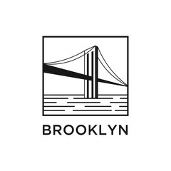 bridge  brooklyn usa new york cityscape manhattan logo vector illustration - obrazy, fototapety, plakaty