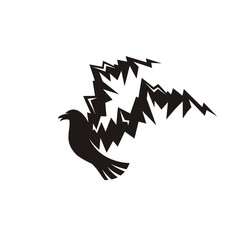 Eagle silhouette with big wings and mountains silhouette