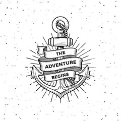 Anchor the adventure begins white Vector illustration