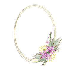 Watercolor Geometric Shape with Flowers