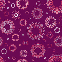 Vector seamless pattern from round flower geometric decorative elements mandala. Illustration for fashion wrapping and textile print