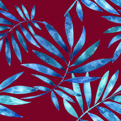 Watercolor seamless pattern with hand painted watercolor tropical palm leaves. Stock illustration. Fabric wallpaper print texture.