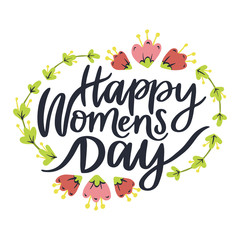 Happy women's day. 8 march. Hand drawn lettering phrase.