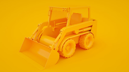 Wheel loader isolated on yellow background. 3d rendering