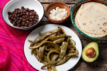 Mexican grilled nopal cactus on wooden background