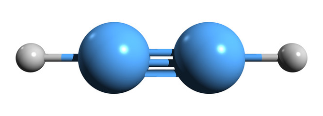 3D image of acetylene skeletal formula - molecular chemical structure of ethyne isolated on white background