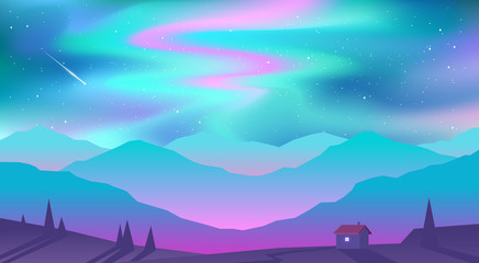 Vector abstract background. Northern Lights. Landscape in minimalistic concept.  