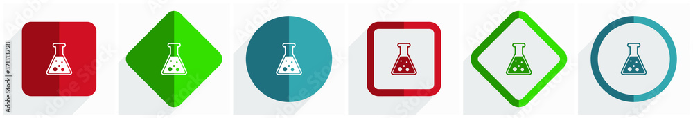 Poster science, laboratory, chemistry icon set, flat design vector illustration in 6 options for webdesign 