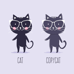 Copycat. Vector illustration of two cats, original and copy. 