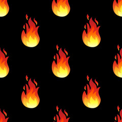 Seamless pattern with fire flames isolated on black background.