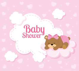 baby shower card with cute bear and clouds vector illustration design
