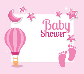 baby shower card with footprints and decoration vector illustration design
