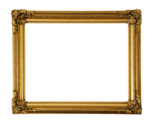 Old wood, gilded frame isolated on white