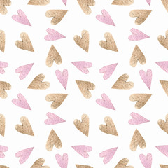 Seamless pattern with hearts on white background Watercolor illustration. Valentines day