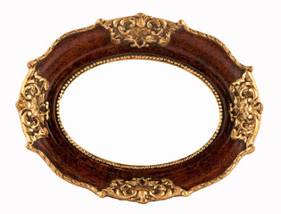 Old wood, gilded frame isolated on white