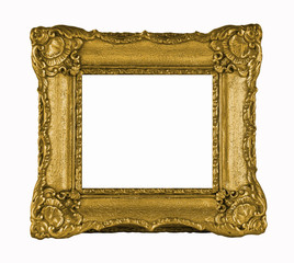 Old wood, gilded frame isolated on white