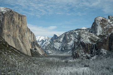 Yosemite Valley snowy winter scenic, view from Tunnel View, Yosemite National Park
