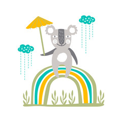 Cute cartoon koala on a rainbow print