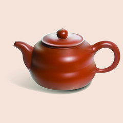 Tea ceremony china kettle. Realistic clay teapot  in 3d. isolated. 