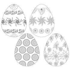 A vector set of hand drawings, Easter eggs Collection. Isolated on white background. Coloring page.