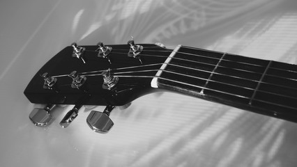 guitar closeup in the stage light . Black and white