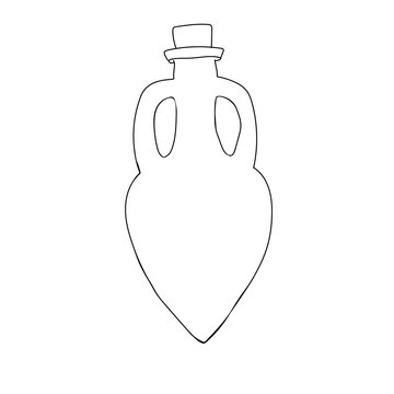 Doodle glass bottle with cork stopper line art vector icon Magic bottle for potion isolated on white background Witch object