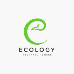 abstract Letter E logo design with leaf and swoosh concept. natural beauty skincare logo vector.