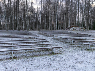 abstract picture with snowy benches