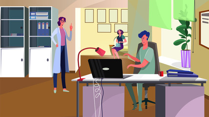 Patient visiting doctor office. Physician, assistant, consultation flat vector illustration. Medical practitioner, clinic, healthcare concept for banner, website design or landing web page