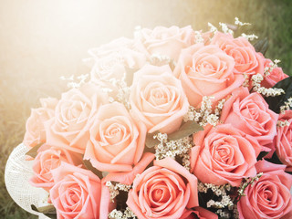 bouquet of roses in vintage style for background, mothers day, valentines day