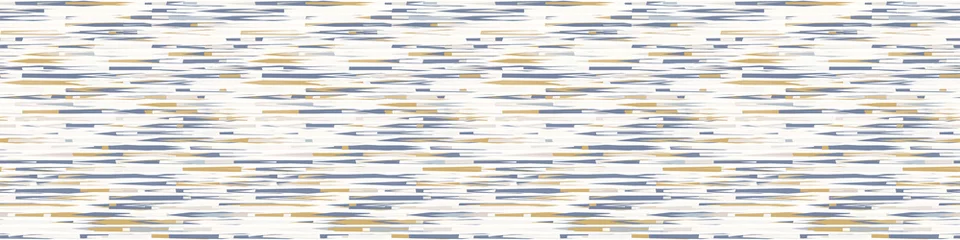 Foto op Plexiglas Grijze Franse linnen vector gebroken golf streep grens naadloze structuurpatroon. Penseelstreek grunge abstracte banner achtergrond. Textiel in landelijke boerderijstijl. Onregelmatige verontruste golvende gestreepte rand © Limolida Studio