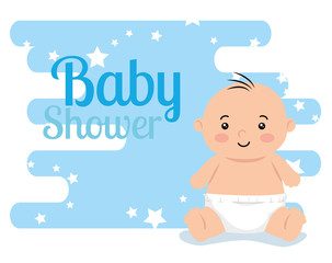 baby shower card with cute little boy and decoration vector illustration design