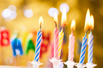 birthday candles on the yellow background