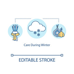 Care during winter concept icon. Keeping houseplants warm. Planting in cold and low light conditions idea thin line illustration. Vector isolated outline RGB color drawing. Editable stroke