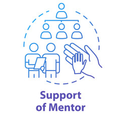 Support of mentor concept icon. Teacher assistance. Coaching and training. Project advice. Tuition idea thin line illustration. Vector isolated outline RGB color drawing. Editable stroke