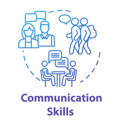 Plakat Communication skills concept icon. Group dialog. Inclusive education community. Socialization ability idea thin line illustration. Vector isolated outline RGB color drawing. Editable stroke