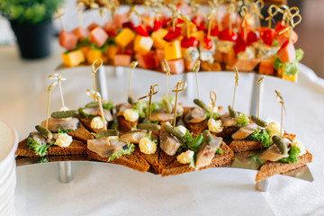 Rye bread canapes with pickles and herring 
