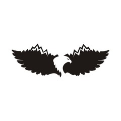 Bird silhouette with big wings and mountains silhouette