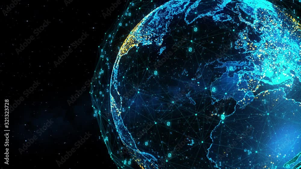 Poster Block chain network/Block chain network concept, distributed register technology, block chain text and computer connection with blue background. 3D Rendering