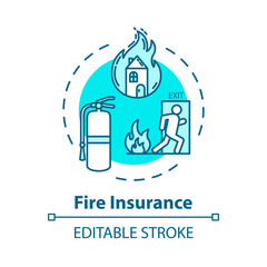 Fire insurance concept icon. Risk management. Flame destruction for real estate. House damage coverage idea thin line illustration. Vector isolated outline RGB color drawing. Editable stroke