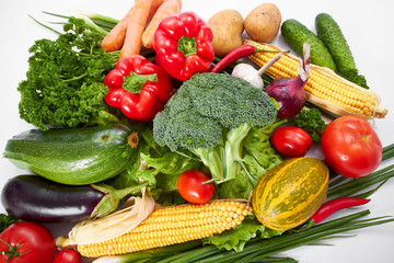 fresh vegetables on the white background, zero waste concept