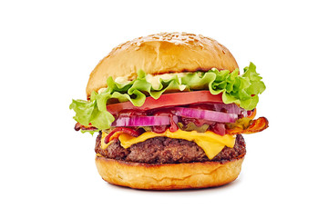 Fototapeta Juicy hamburger on white background obraz