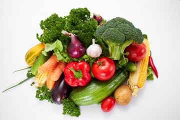 fresh vegetables on the white background, zero waste concept
